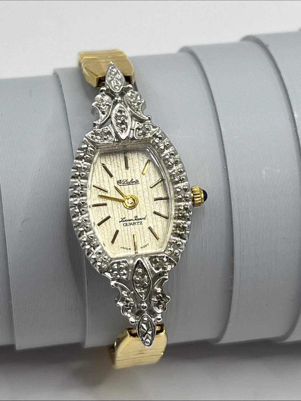 Dufonte Lucien PicLadies 17mm watch Gold Tone Diamond & Dark Blue Ruby Bezel - Picture 14 of 14